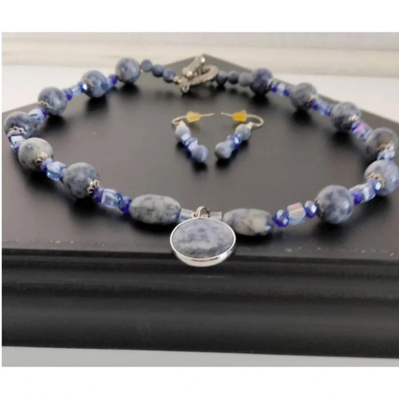 Womens  Blue Two-Tone Necklace & Ear rings Set - Picture 10 of 10